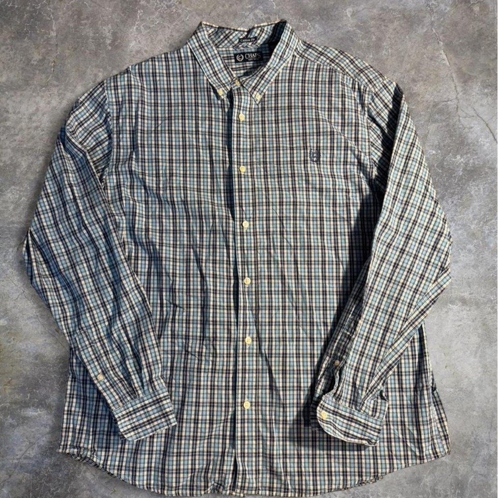 Chaps Blue Plaid Button Down Shirt XXL Custom Fit‎ Cotton Preppy Casual